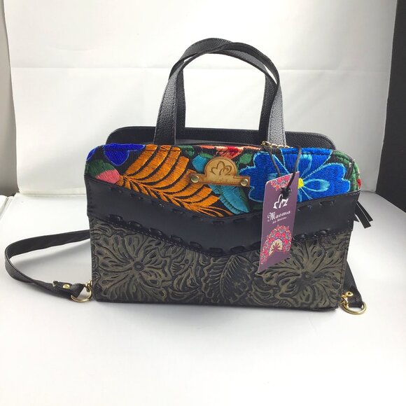 MAHOMA Vegan Leather Mini Satchel Embroidered  Fully Handcrafted Crossbody Bag - Picture 1 of 10